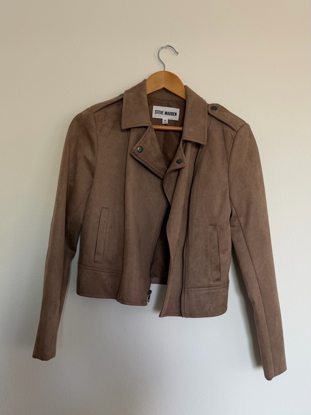 Steve Madden Taupe Suede-Look Moto Jacket - Picture 1 of 5